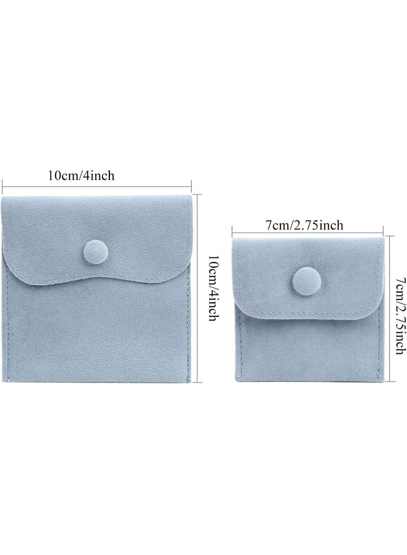 حزمة من 10 حقيبة تخزين المجوهرات المخملية حقيبة هدية المجوهرات المحمولة مع زر القبض ، مسحوق كبير أزرق - Image 3